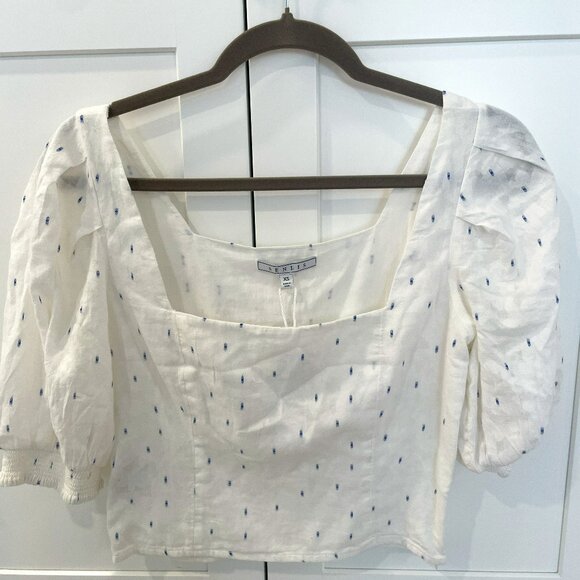Senlis | White Floral Blue Dot Top - NWT - Picture 1 of 4